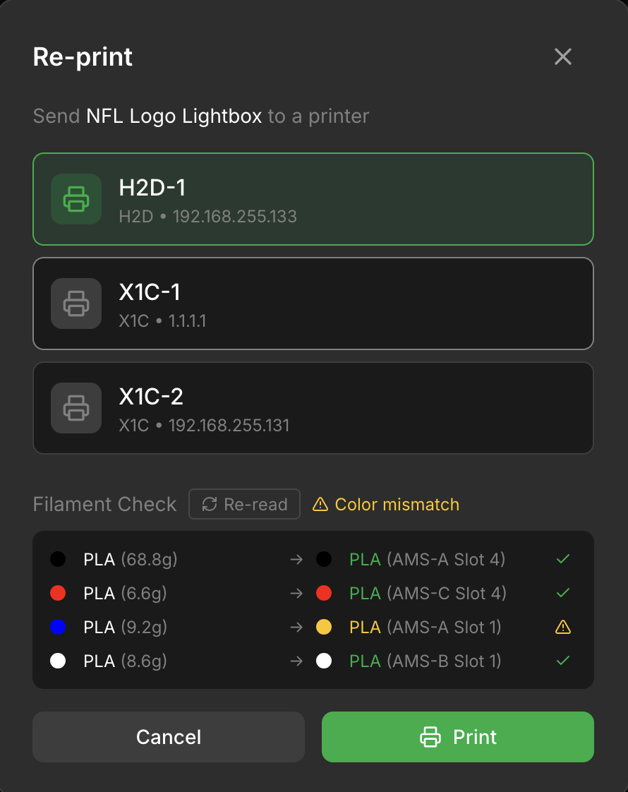 Bambuddy Re-print - AMS filament mapping preview
